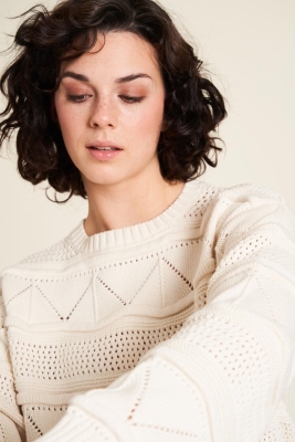 Gemusterter Strickpullover - off-white